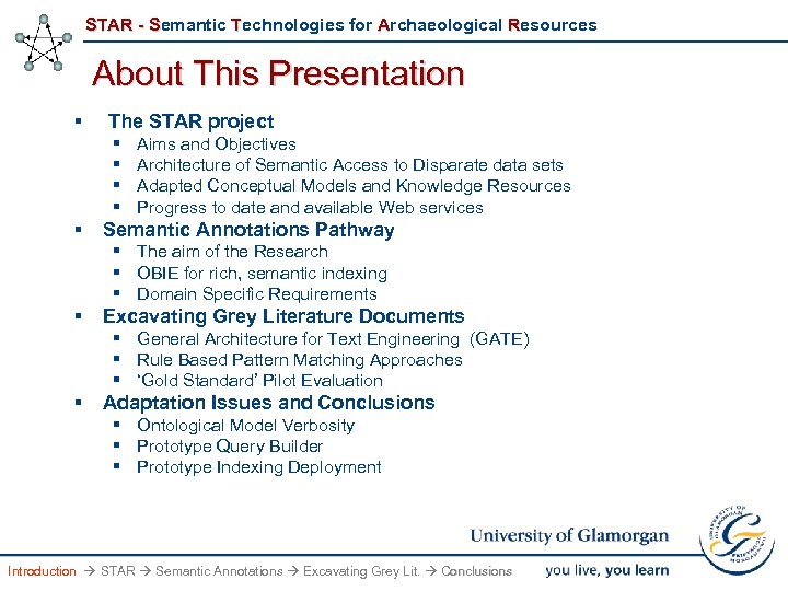 STAR - Semantic Technologies for Archaeological Resources About This Presentation § The STAR project