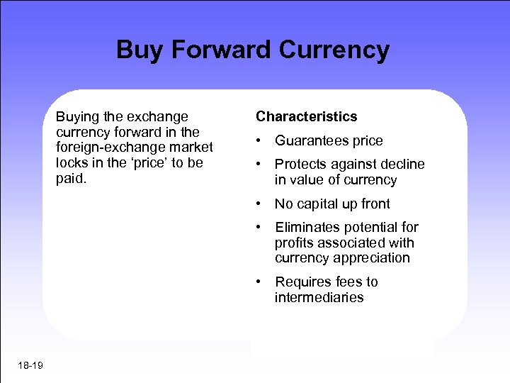 Buy Forward Currency Buying the exchange currency forward in the foreign-exchange market locks in