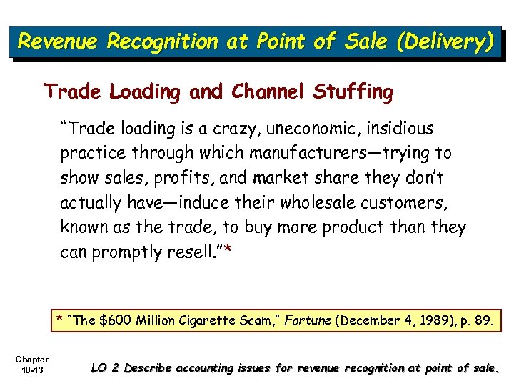 Revenue Recognition at Point of Sale (Delivery) Trade Loading and Channel Stuffing “Trade loading