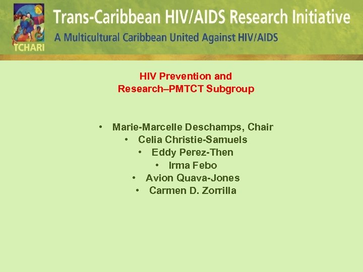 HIV Prevention and Research–PMTCT Subgroup • Marie-Marcelle Deschamps, Chair • Celia Christie-Samuels • Eddy