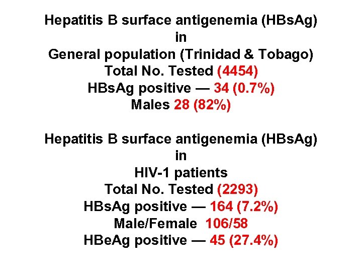 Hepatitis B surface antigenemia (HBs. Ag) in General population (Trinidad & Tobago) Total No.