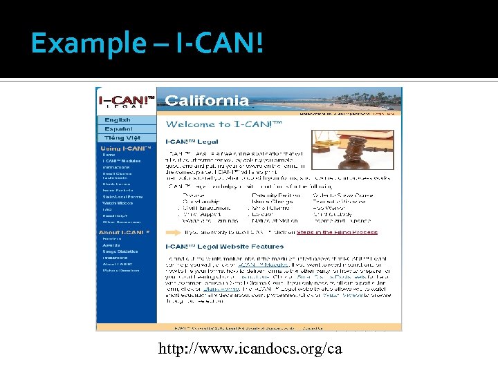 Example – I-CAN! http: //www. icandocs. org/ca 