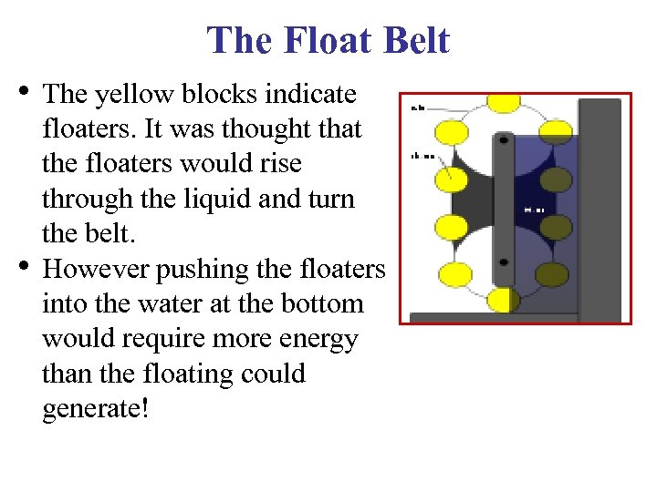 The Float Belt • The yellow blocks indicate • floaters. It was thought that