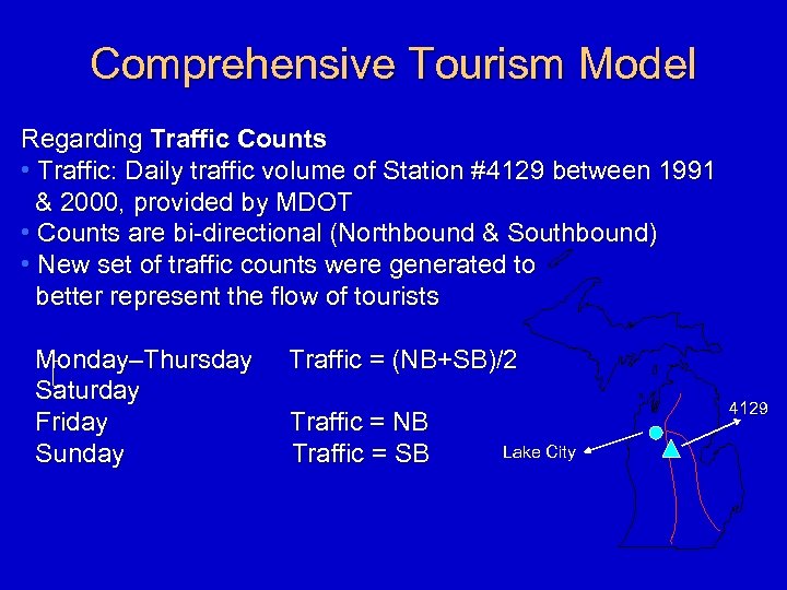 Comprehensive Tourism Model Regarding Traffic Counts • Traffic: Daily traffic volume of Station #4129