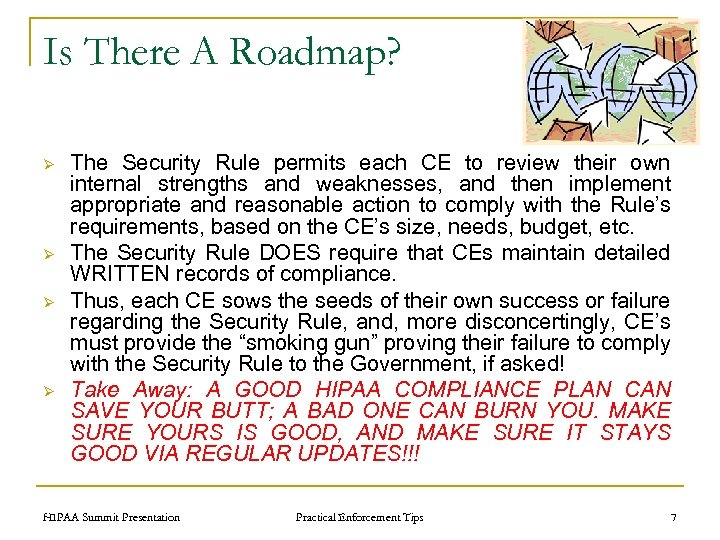 Is There A Roadmap? Ø Ø The Security Rule permits each CE to review