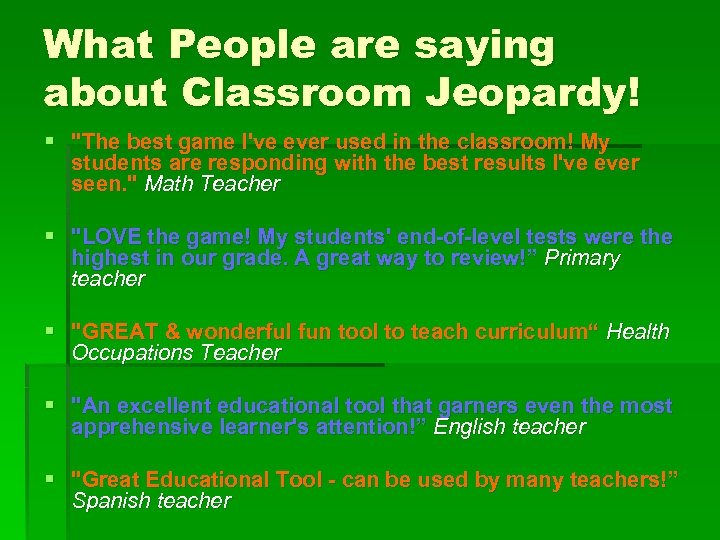 What People are saying about Classroom Jeopardy! § 