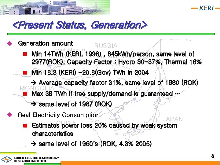 <Present Status, Generation> u Generation amount n Min 14 TWh (KERI, 1998) , 645