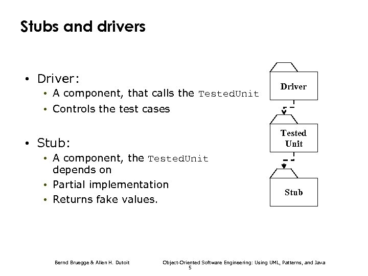 Stubs and drivers • Driver: • A component, that calls the Tested. Unit Driver