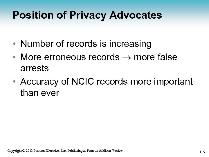 Position of Privacy Advocates • Number of records is increasing • More erroneous records