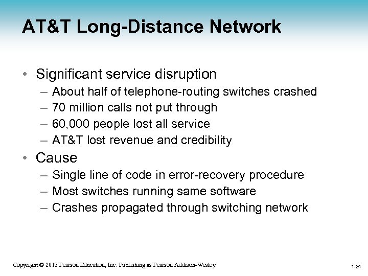 AT&T Long-Distance Network • Significant service disruption – – About half of telephone-routing switches