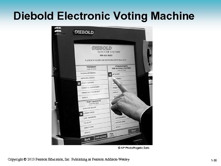 Diebold Electronic Voting Machine © AP Photo/Rogelio Solis Copyright © 2013 Pearson Education, Inc.