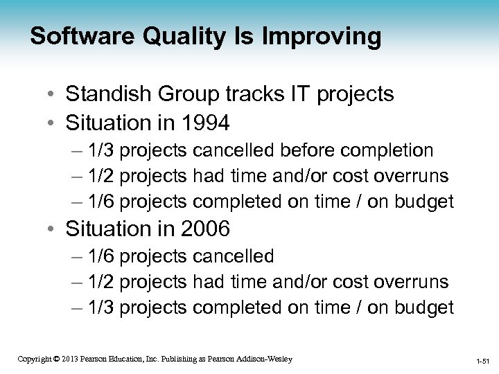 Software Quality Is Improving • Standish Group tracks IT projects • Situation in 1994