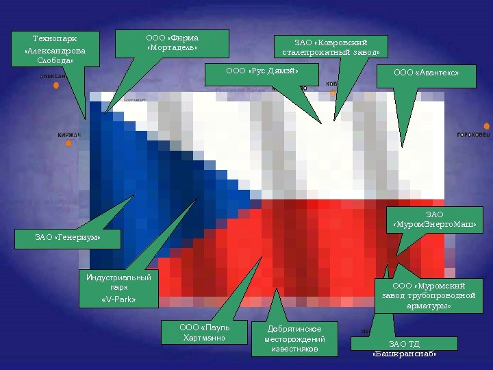 ООО «Фирма «Мортадель» Технопарк «Александрова Слобода» ЗАО «Ковровский сталепрокатный завод» ООО «Рус Дямэй» ООО