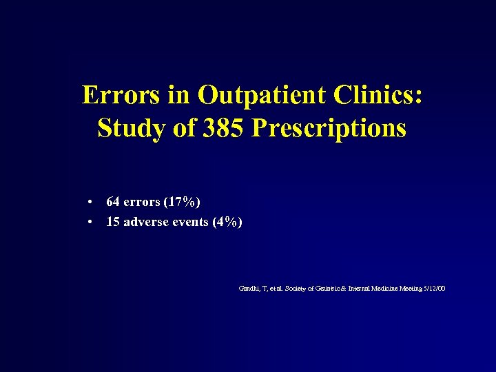 Errors in Outpatient Clinics: Study of 385 Prescriptions • 64 errors (17%) • 15