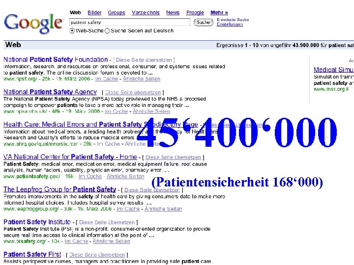 45‘ 400‘ 000 (Patientensicherheit 168‘ 000) 