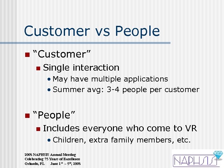 Customer vs People n “Customer” n Single interaction • May have multiple applications •