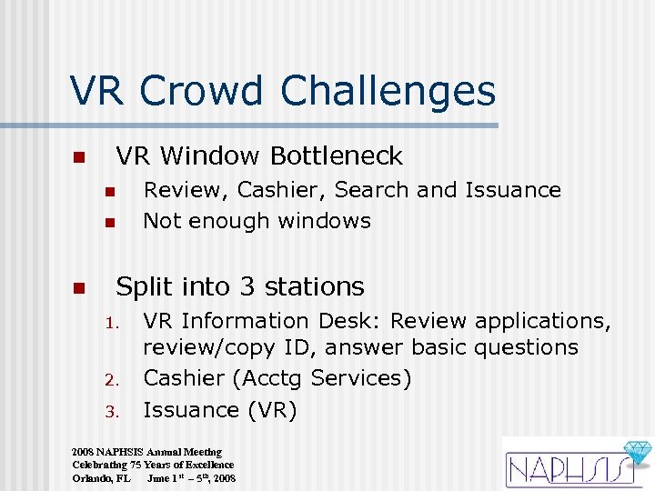 VR Crowd Challenges n VR Window Bottleneck n n n Review, Cashier, Search and