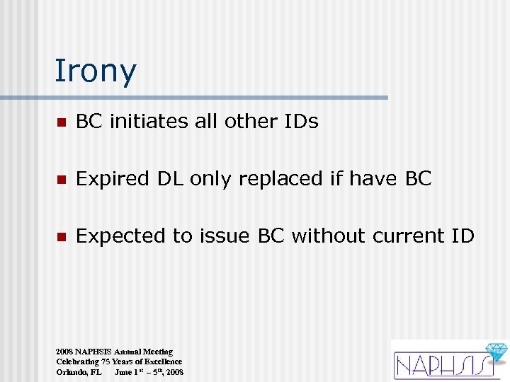 Irony n BC initiates all other IDs n Expired DL only replaced if have