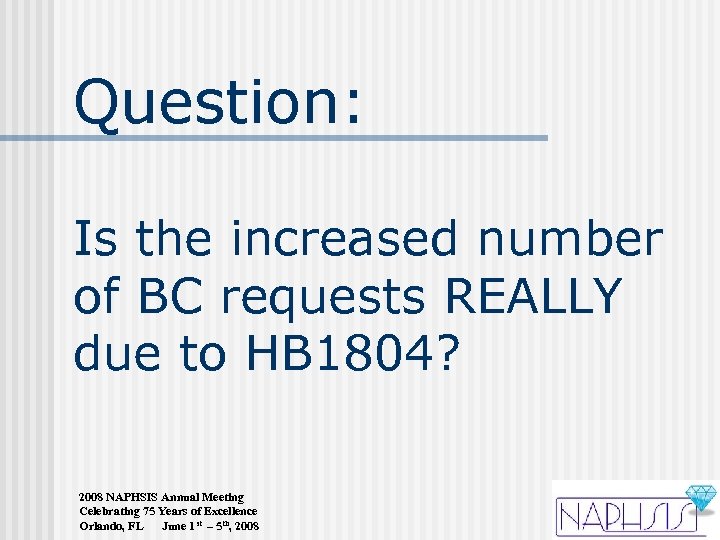 Question: Is the increased number of BC requests REALLY due to HB 1804? 2008