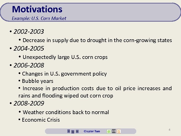 Motivations Example: U. S. Corn Market • 2002 -2003 • Decrease in supply due