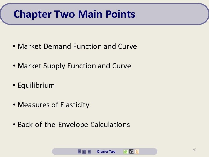 Chapter Two Main Points • Market Demand Function and Curve • Market Supply Function