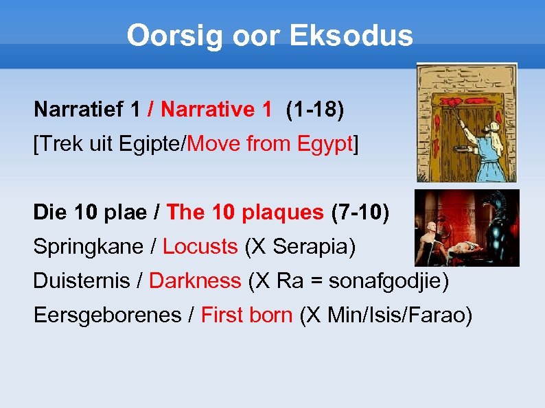 Oorsig oor Eksodus Narratief 1 / Narrative 1 (1 -18) [Trek uit Egipte/Move from