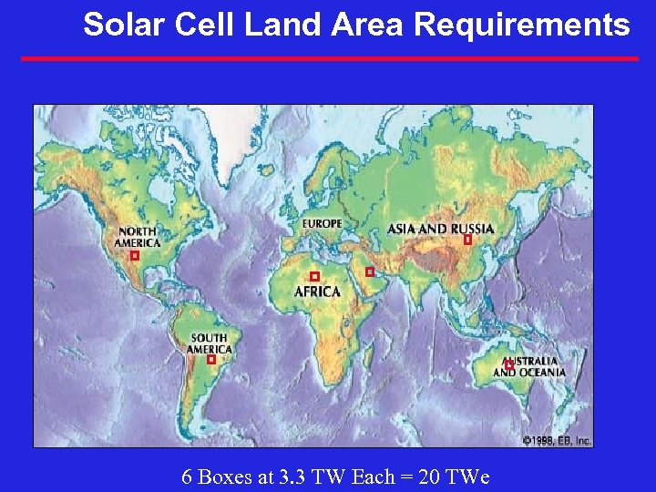 Solar Cell Land Area Requirements 6 Boxes at 3. 3 TW Each = 20