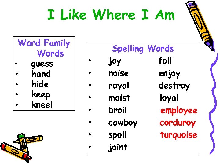 I Like Where I Am Word Family Words • guess • hand • hide