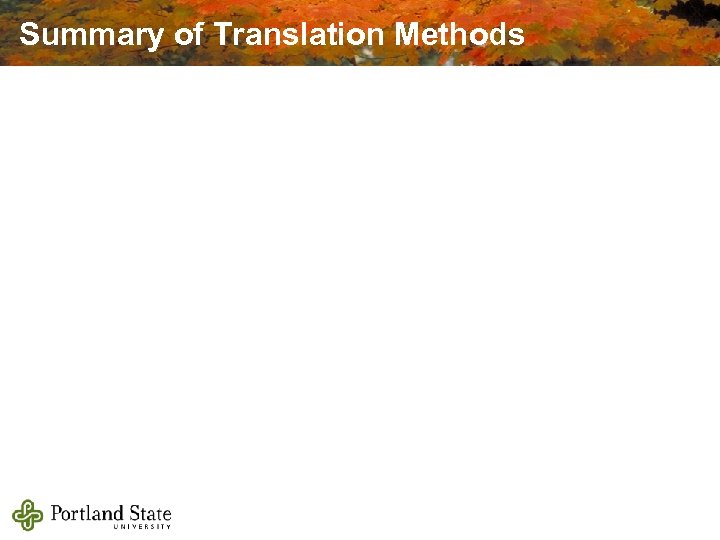 Summary of Translation Methods 