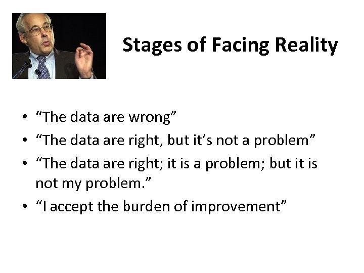 Stages of Facing Reality • “The data are wrong” • “The data are right,