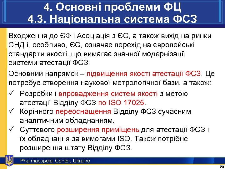 4. Основні проблеми ФЦ 4. 3. Національна система ФСЗ Входження до ЄФ і Асоціація