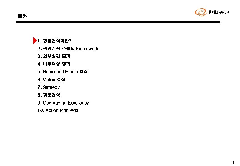 목차 1. 경영전략이란? 2. 경영전략 수립의 Framework 3. 외부환경 평가 4. 내부역량 평가 5.
