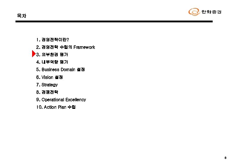 목차 1. 경영전략이란? 2. 경영전략 수립의 Framework 3. 외부환경 평가 4. 내부역량 평가 5.