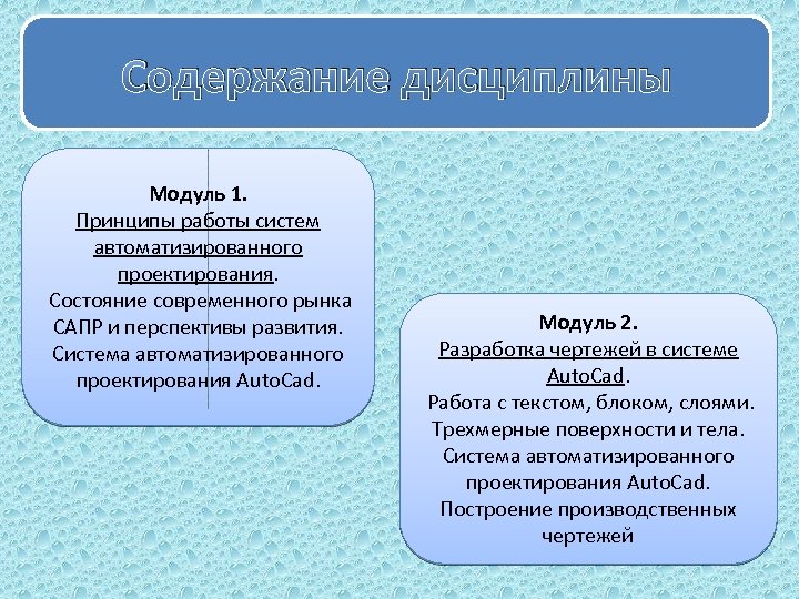 Содержание дисциплины Модуль 1. Принципы работы систем автоматизированного проектирования. Состояние современного рынка САПР и