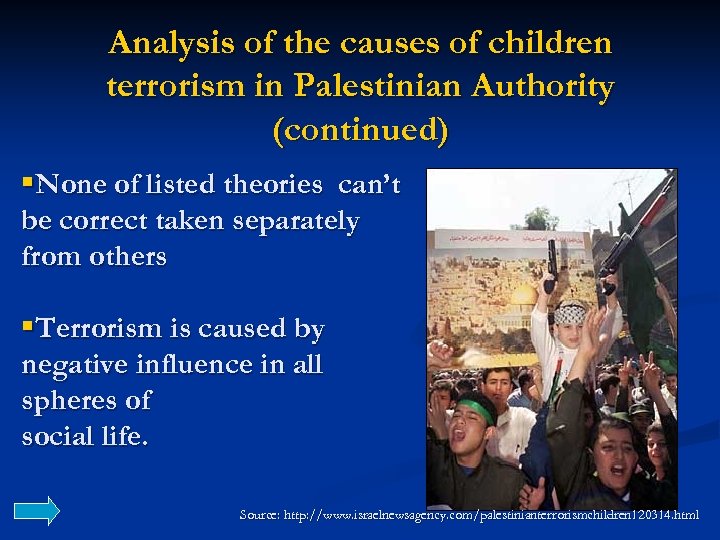 Analysis of the causes of children terrorism in Palestinian Authority (continued) §None of listed