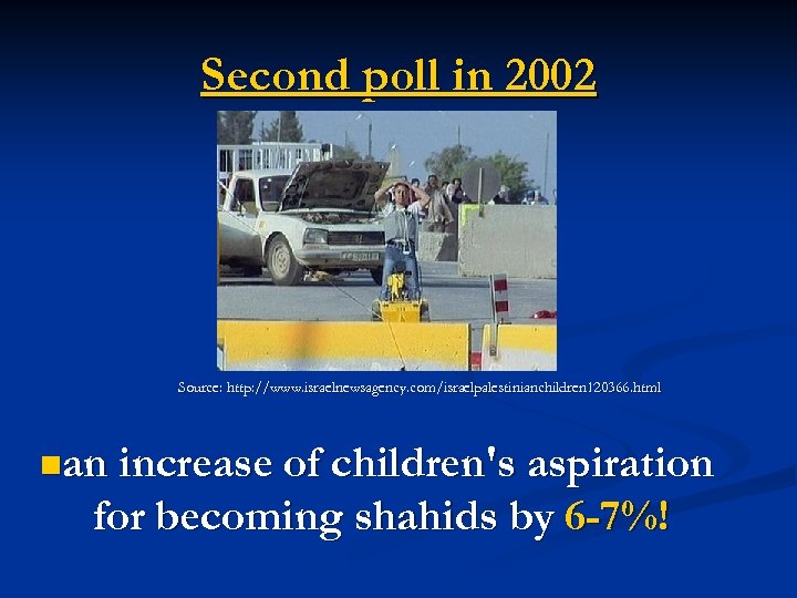 Second poll in 2002 Source: http: //www. israelnewsagency. com/israelpalestinianchildren 120366. html nan increase of