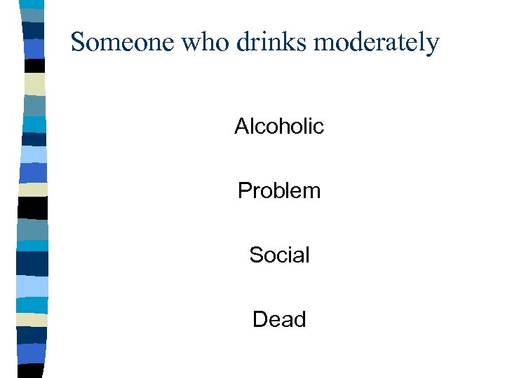 Someone who drinks moderately Alcoholic Problem Social Dead 