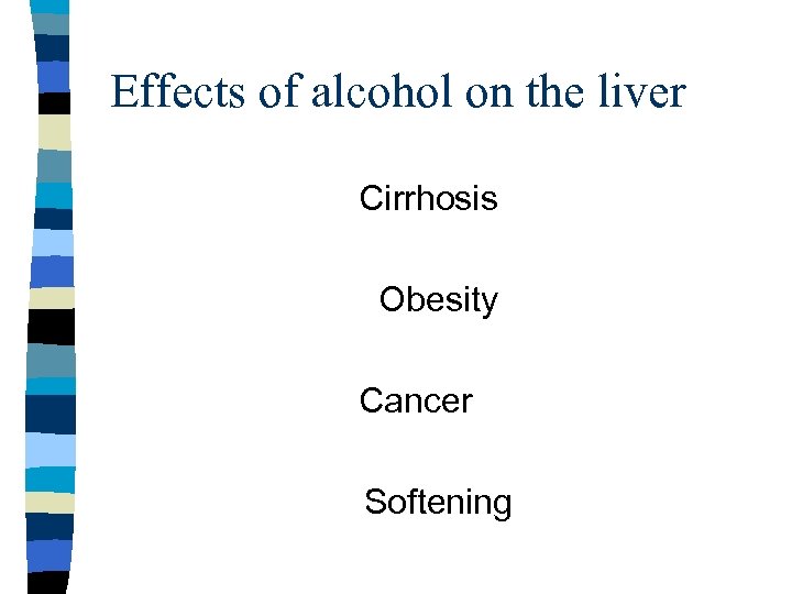 Effects of alcohol on the liver Cirrhosis Obesity Cancer Softening 