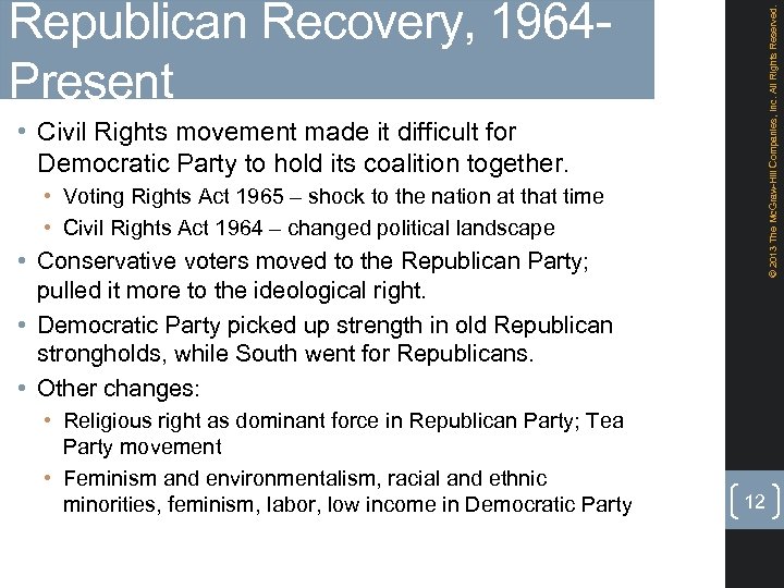 © 2013 The Mc. Graw-Hill Companies, Inc. All Rights Reserved. Republican Recovery, 1964 Present