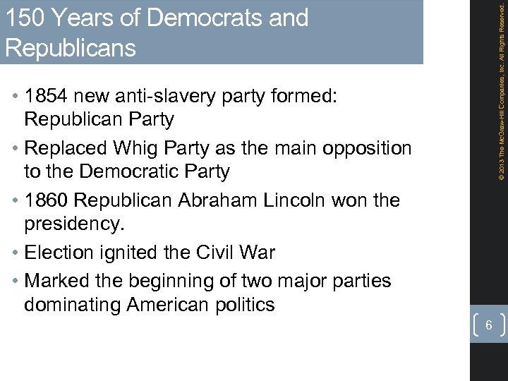 © 2013 The Mc. Graw-Hill Companies, Inc. All Rights Reserved. 150 Years of Democrats