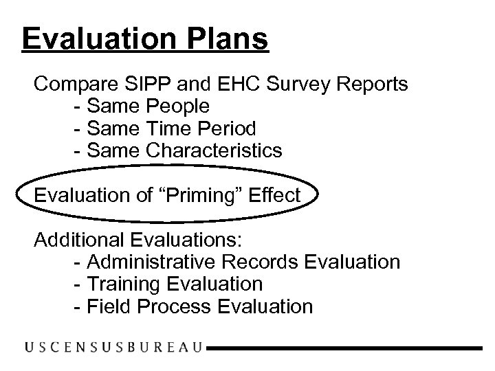 Evaluation Plans Compare SIPP and EHC Survey Reports - Same People - Same Time