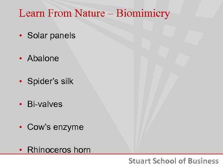 Learn From Nature – Biomimicry • Solar panels • Abalone • Spider’s silk •