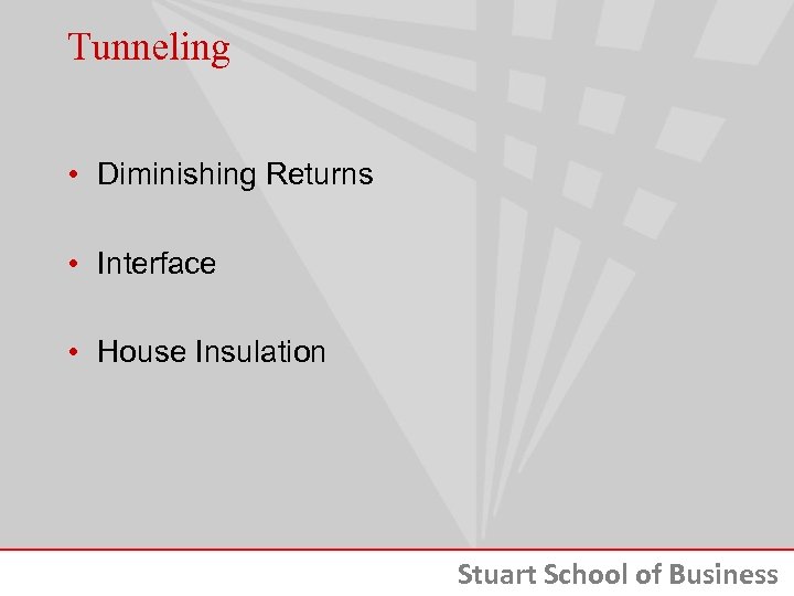 Tunneling • Diminishing Returns • Interface • House Insulation Stuart School of Business 