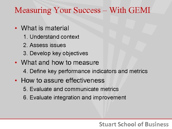 Measuring Your Success – With GEMI • What is material 1. Understand context 2.