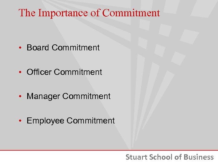 The Importance of Commitment • Board Commitment • Officer Commitment • Manager Commitment •