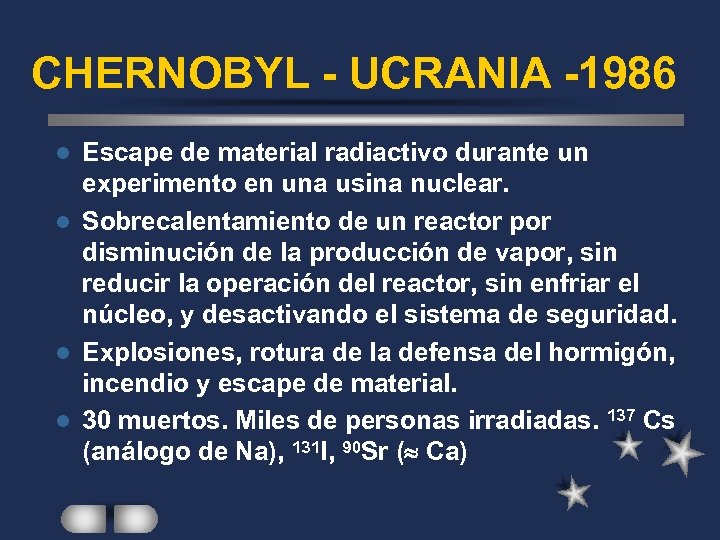 CHERNOBYL - UCRANIA -1986 Escape de material radiactivo durante un experimento en una usina