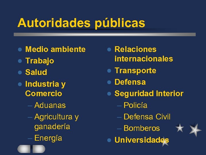 Autoridades públicas Medio ambiente l Trabajo l Salud l Industria y Comercio – Aduanas