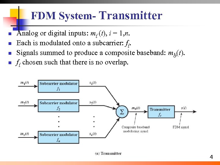 FDM System- Transmitter n n Analog or digital inputs: mi (t), i = 1,