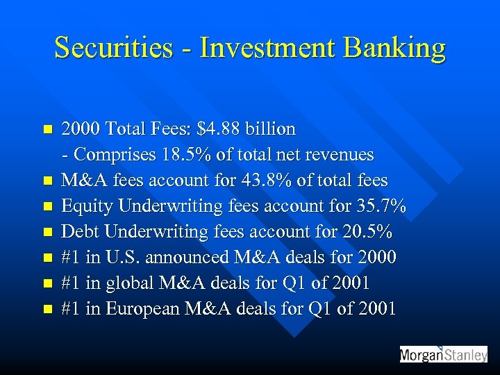 Securities - Investment Banking n n n n 2000 Total Fees: $4. 88 billion