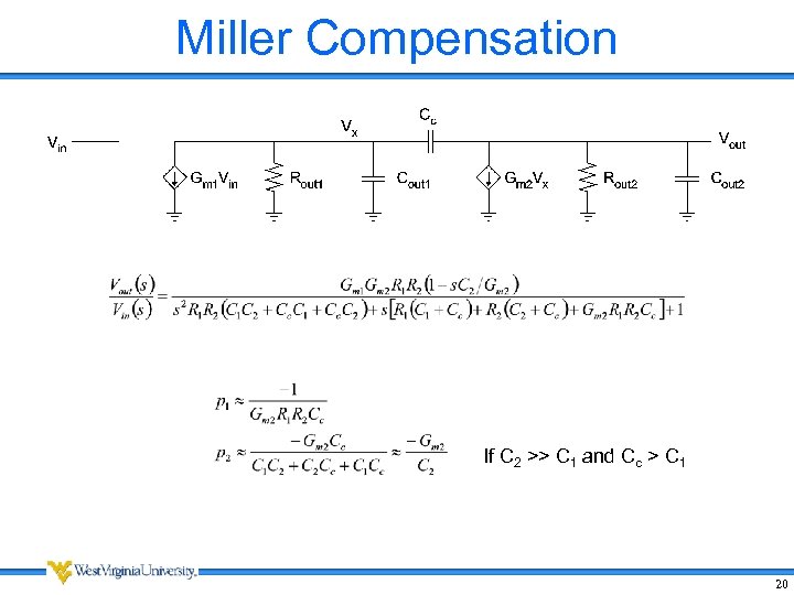 Miller Compensation If C 2 >> C 1 and Cc > C 1 20